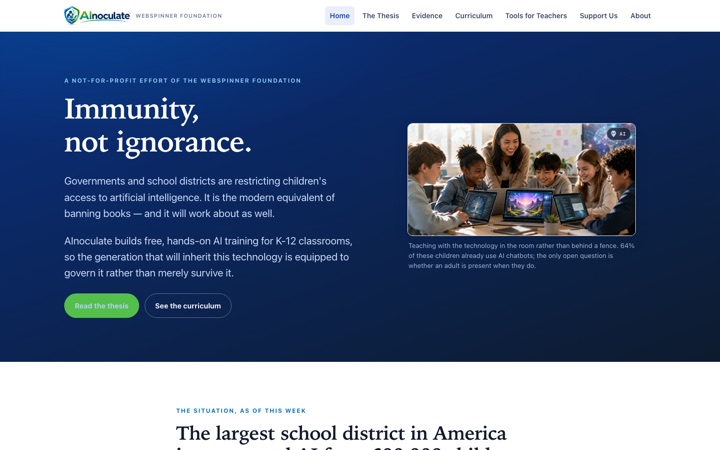 A screenshot of the AInoculate home page
