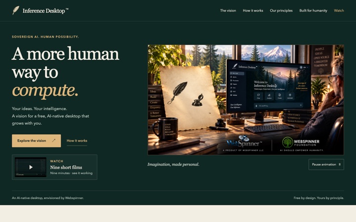 A screenshot of the Inference Desktop home page