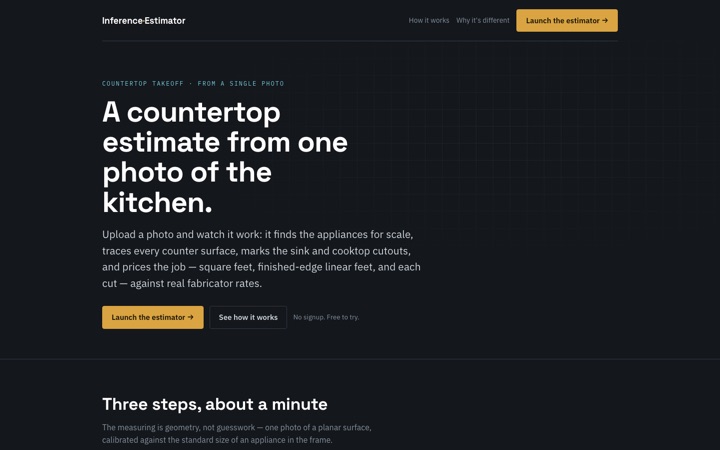 A screenshot of the Inference Estimator home page