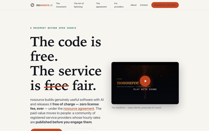 A screenshot of the nosource home page