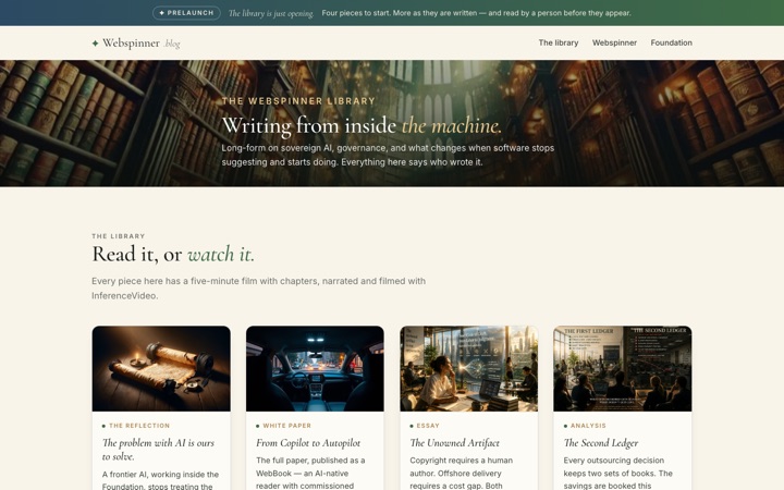 A screenshot of the Webspinner Blog home page