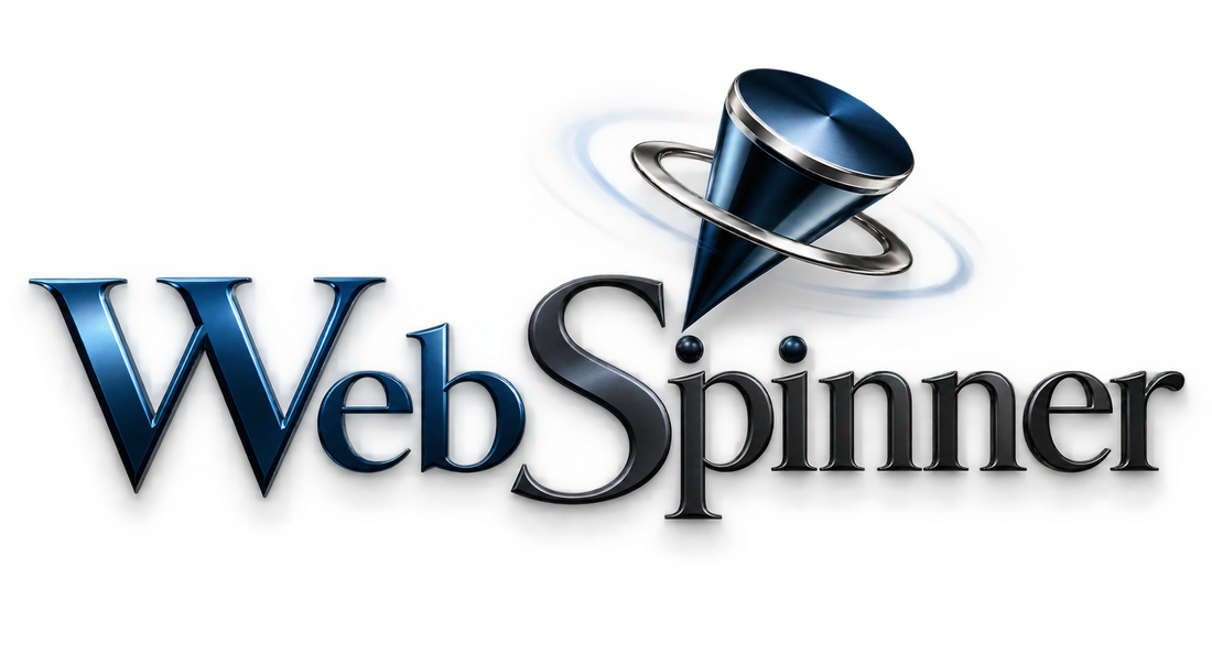 WebSpinner — a spinning top above the WebSpinner wordmark